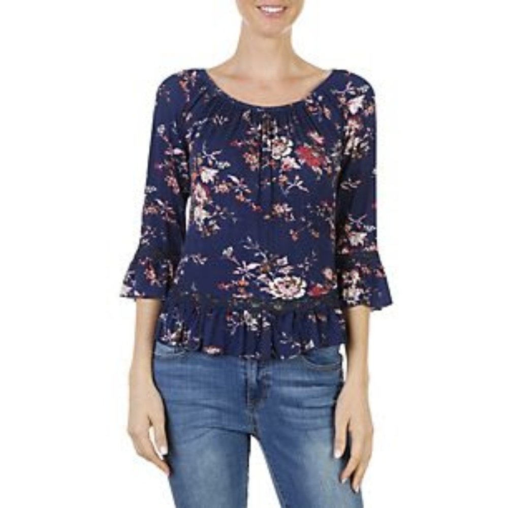 🧡HP👚PAPER + TEE FLORAL BLUE TOP